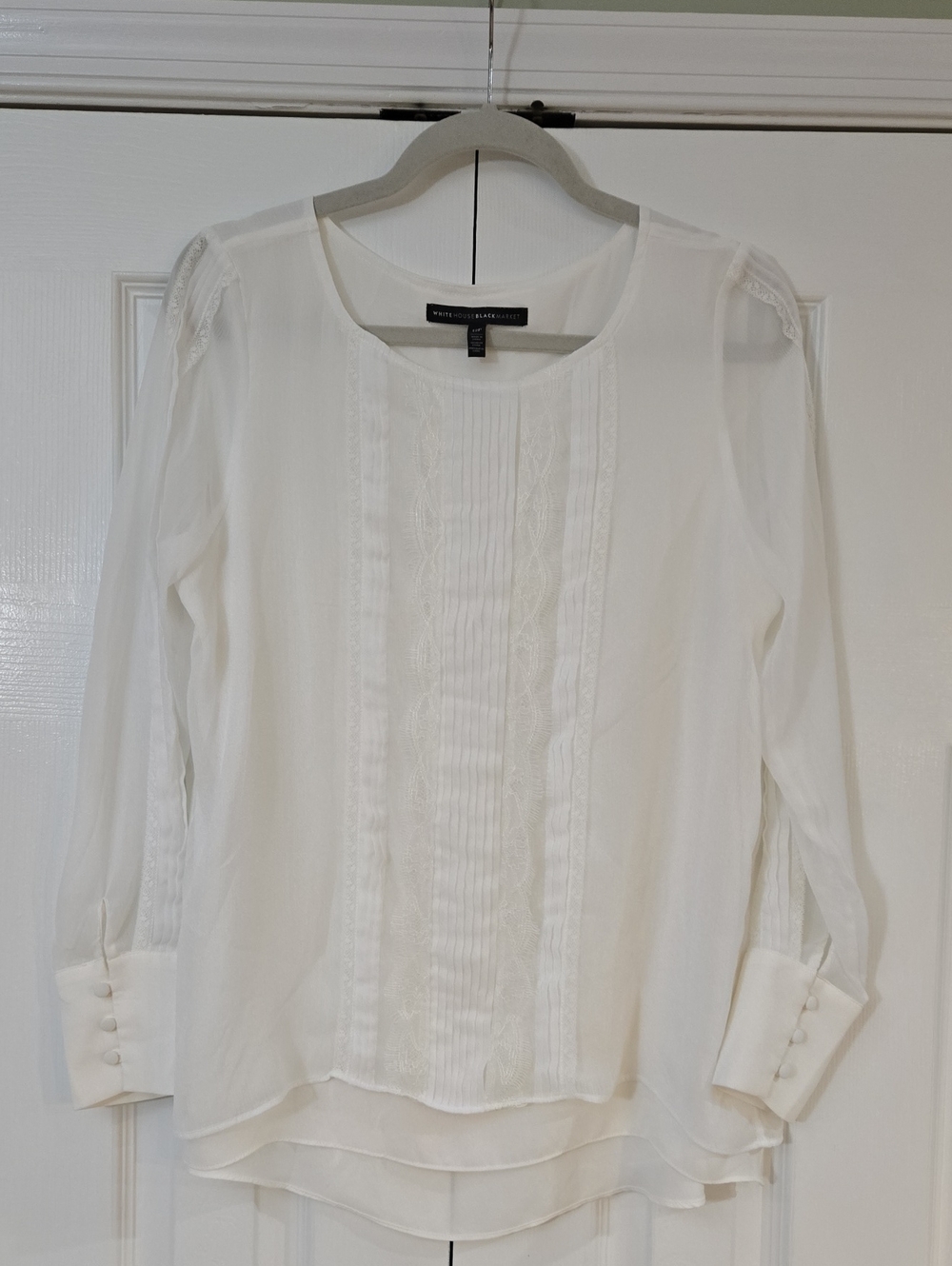 White House Black Market White Pintuck & Lace Blouse